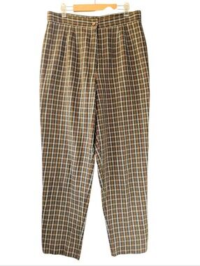 Vintage Plaid High Rise Slim Leg Trouser Pants